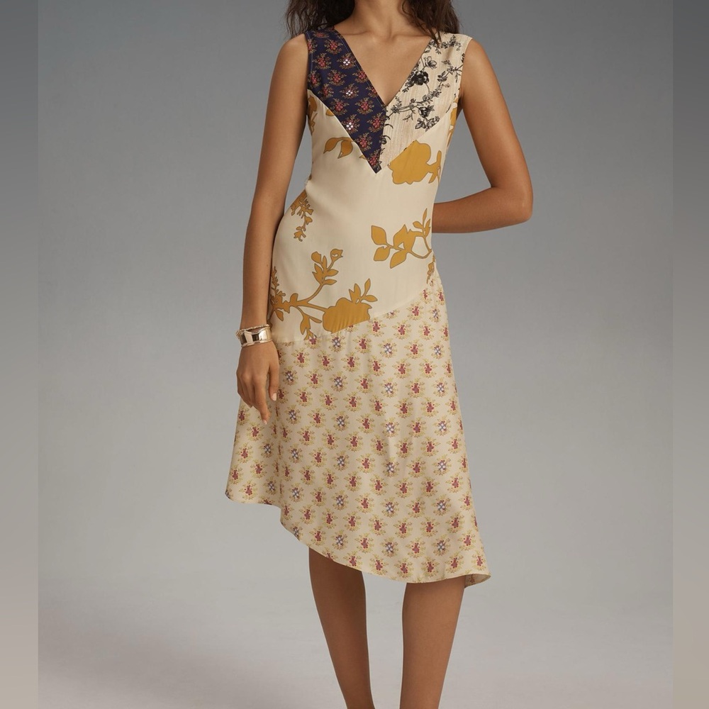 Plenty by Tracy Reese Cream and Mustard Floral Asymmetrical Dress